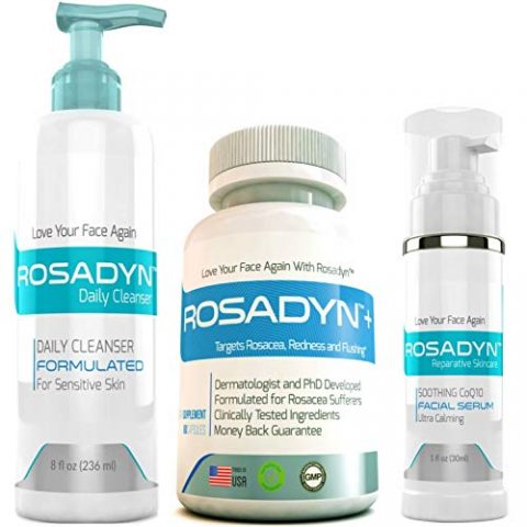 Image for Rosadyn Rosacea Skin Care Set—Redness Relief Supplement, Cream Cleanser, & Rejuvenating CoQ10 Face Serum